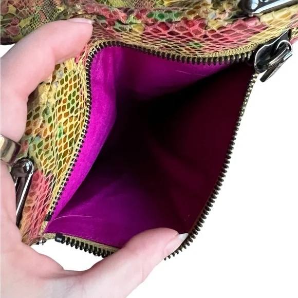 HOBO International Paulette slouchy shoulder bag wallet set yellow floral snake - Picture 6 of 12